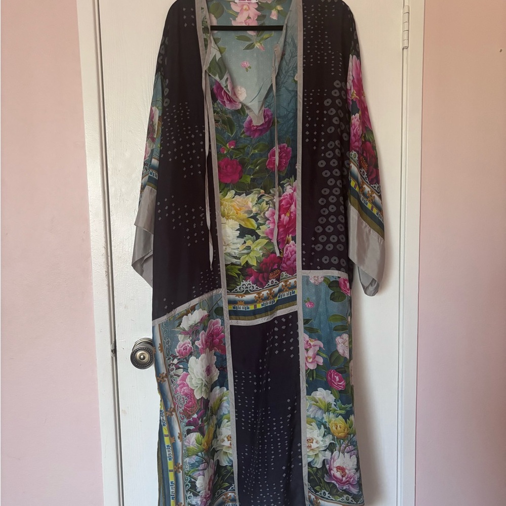 Johnny Was Black and Pink Floral Robe